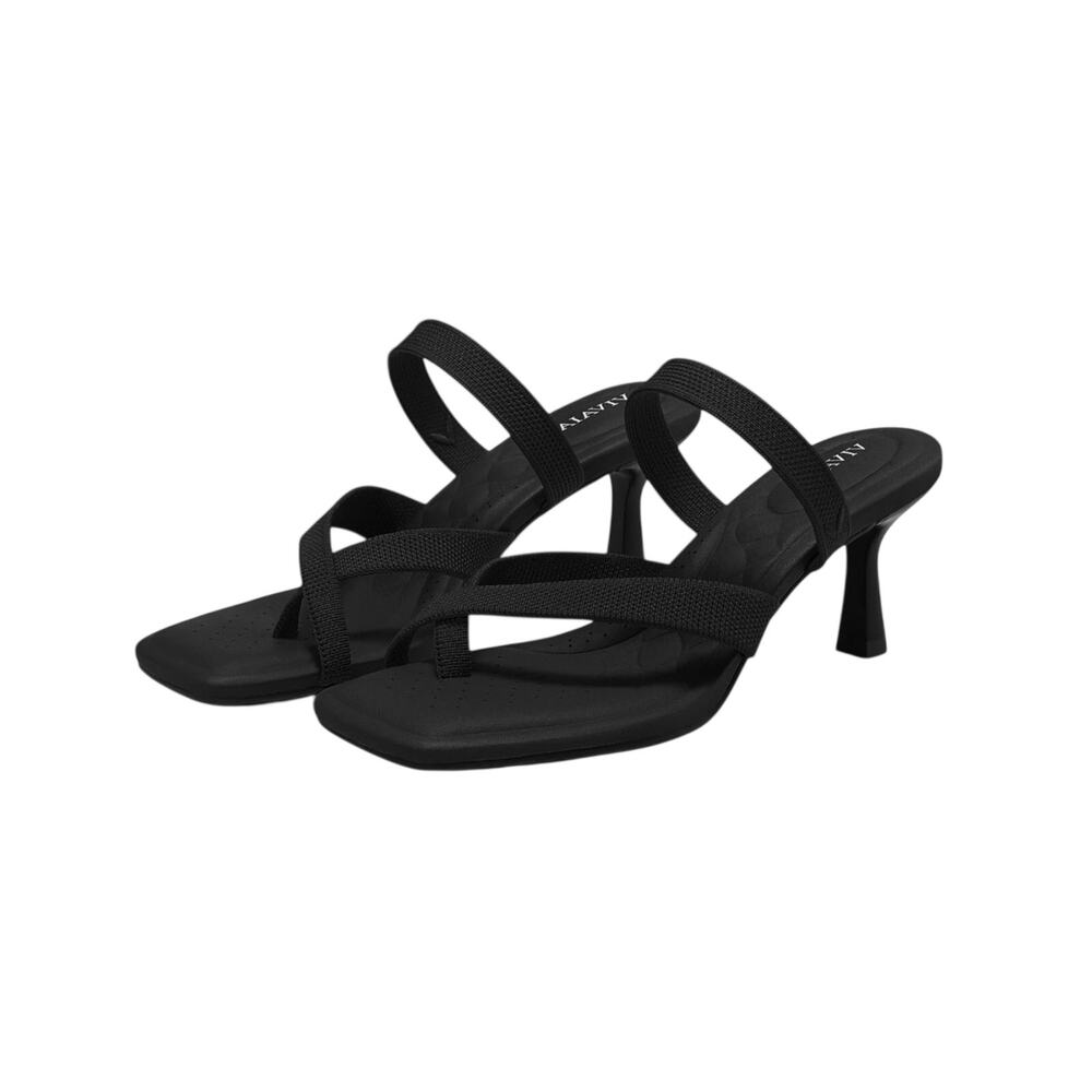 NWOB Vivaia Alina Square Toe Kitten Heel Strappy Sandal Black Size EU 43 US 11